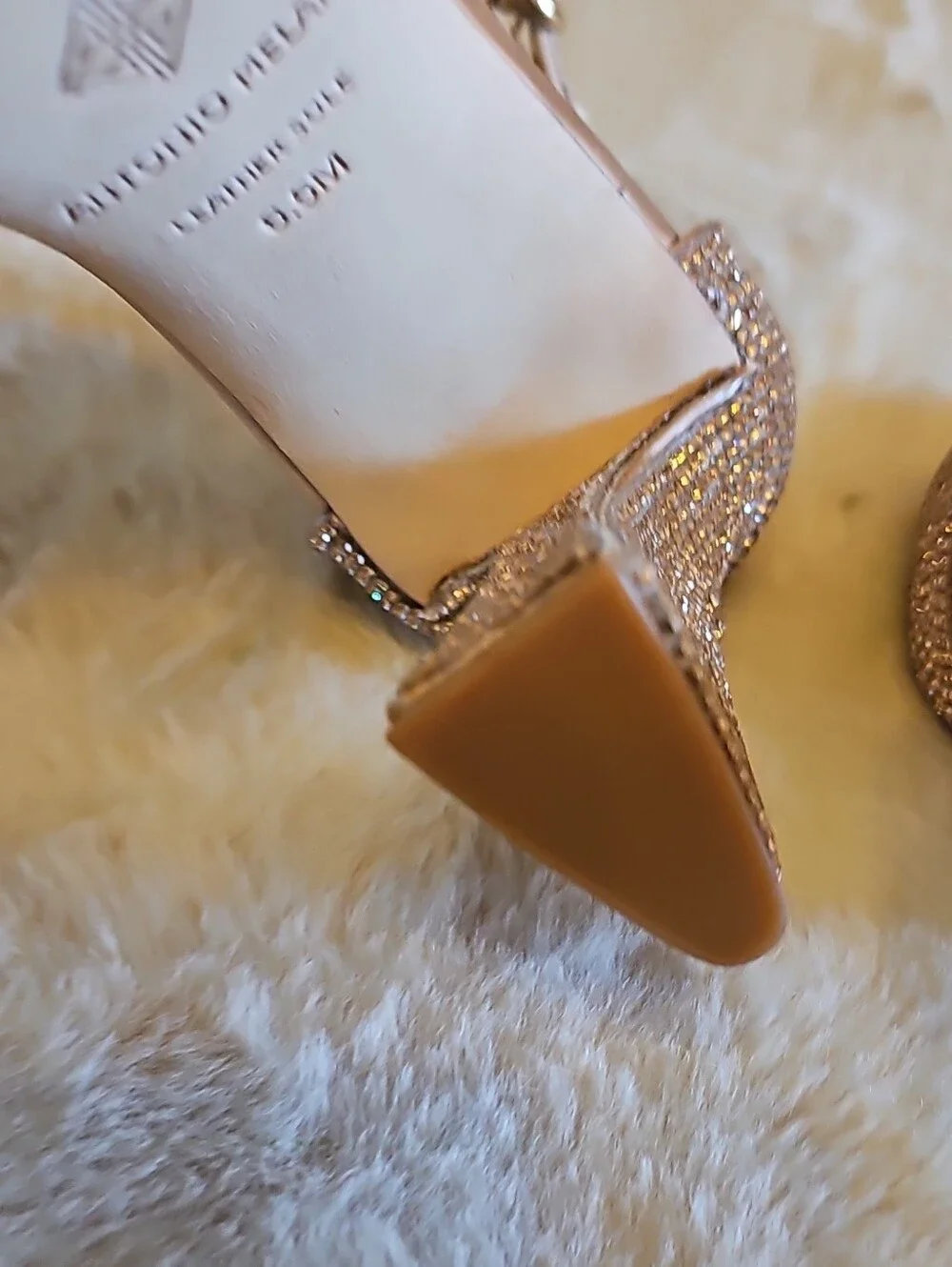 ANTONIO MELANI Rose Gold Rhinestone Ankle-Strap Heels